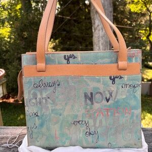 Furla leather turquoise words bag
